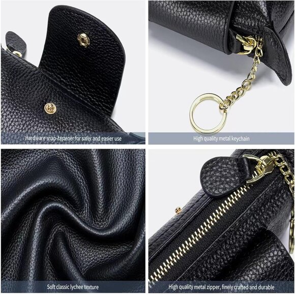 Womens Fashionable Leather Wallet Key Chain Zipper Pouch Classic Money Black Bag - Picture 3 of 9